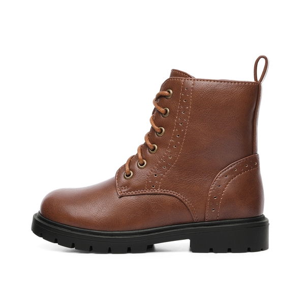 Boys Girls Combat Ankle Boots - BROWN PU - 1